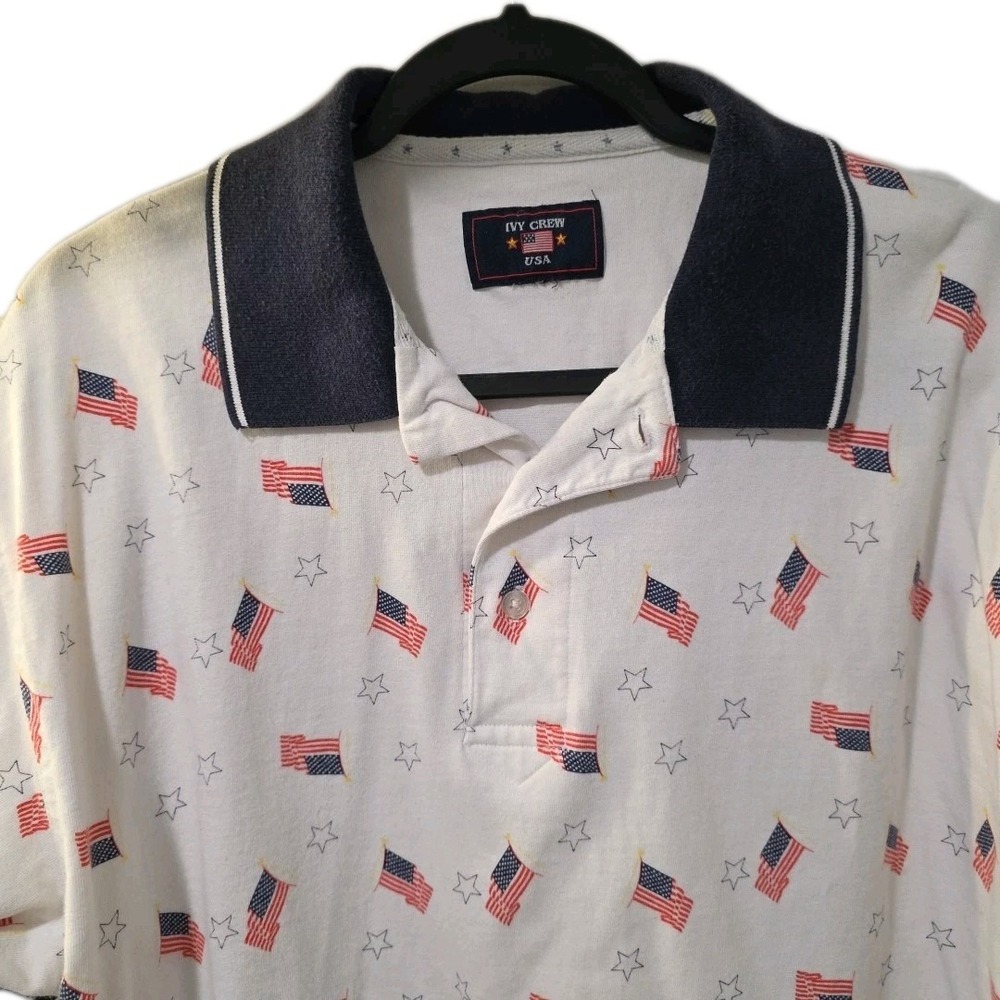 IVY Crew Polo Mens XL Stars‎ Stripes Flag USA Short Sleeve Polo